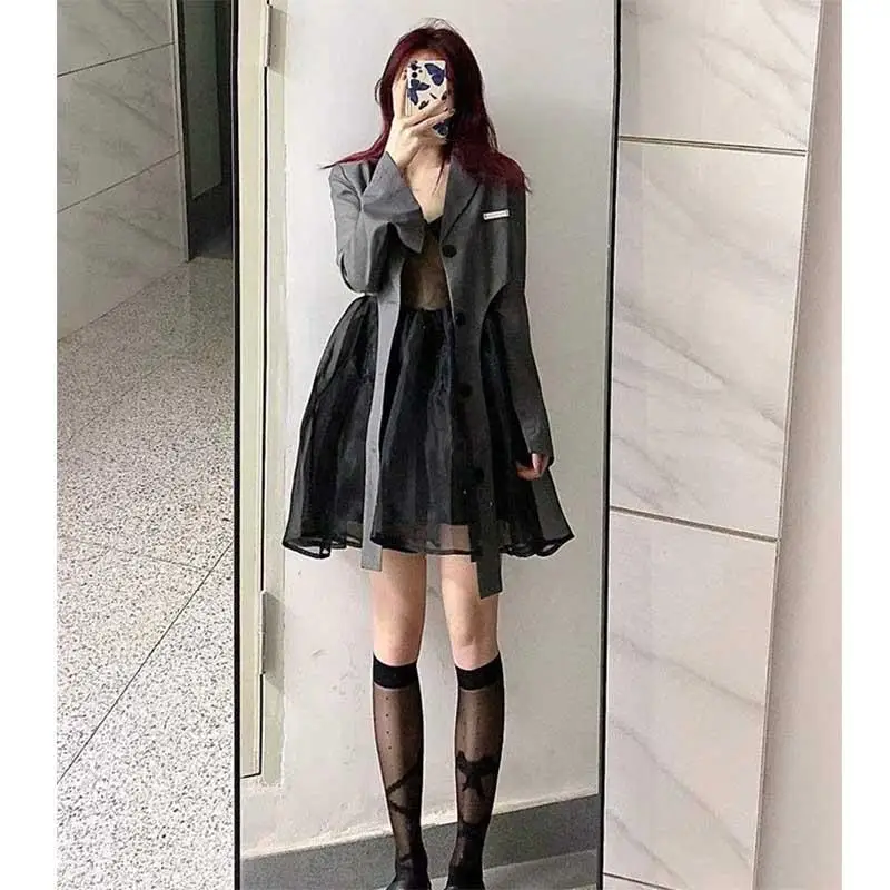 Korean Fashion 2024 Spring Autumn New Design Sense Solid Ropa De Mujer Top Organza Camis A-Line Ball Gown Midi Dress Female Suit