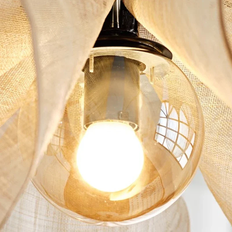 خمر وابي سابي النسيج مُثبتة في السقف ضوء النمط الياباني مصباح معلق لغرفة المعيشة مطعم فندق - إضاءة المزاج