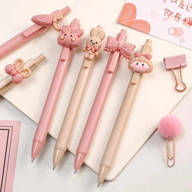 4 Pcs/pack Cute Bear&Rabbit Cartoon Mechanical Gel Ink Pen Cute School Office Writing Supplies Stationery Decor Gift Students