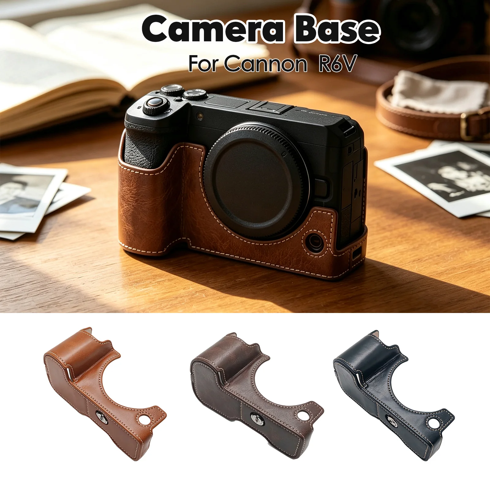 Camera Leather Half Body Cover for CN R6V Vintage Oil Skin Camera Bottom Cover With Battery Opening Tripod Mountable