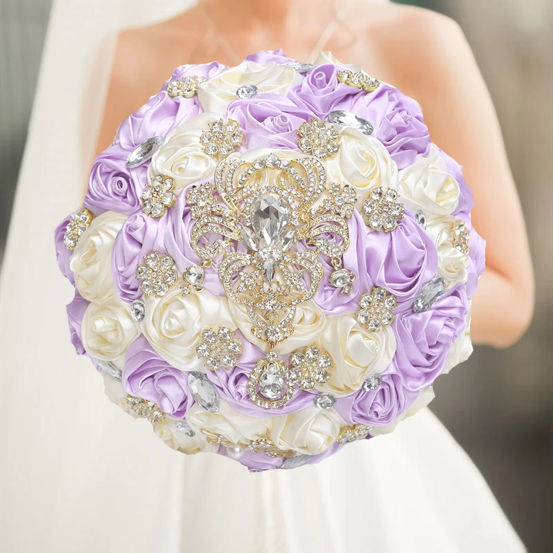 

1pc/lot Light Purple slik Bridal Wedding Bouquet Artificial Ribbon Rose