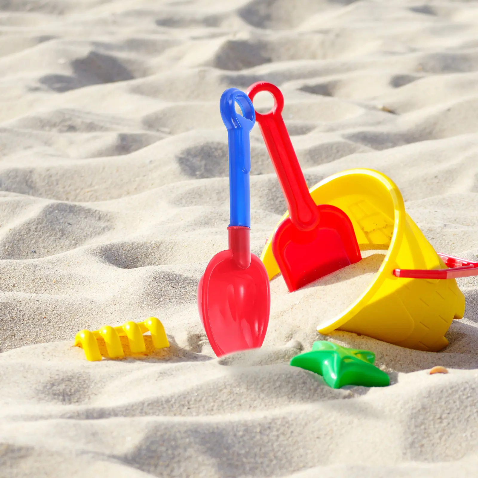4Pcs Sand Shovel for Beach Play Thick Wear Resistant Plastic Scoop Bright Colors Red Blue Green Yellow Promotes Imagination