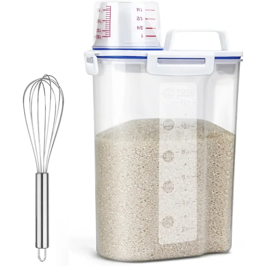 

Rice Airtight Dry Food Storage Containers, BPA Free Plastic Sealed Holder Bin Dispenser with Pouring Spout, Measuring Cup for Ce