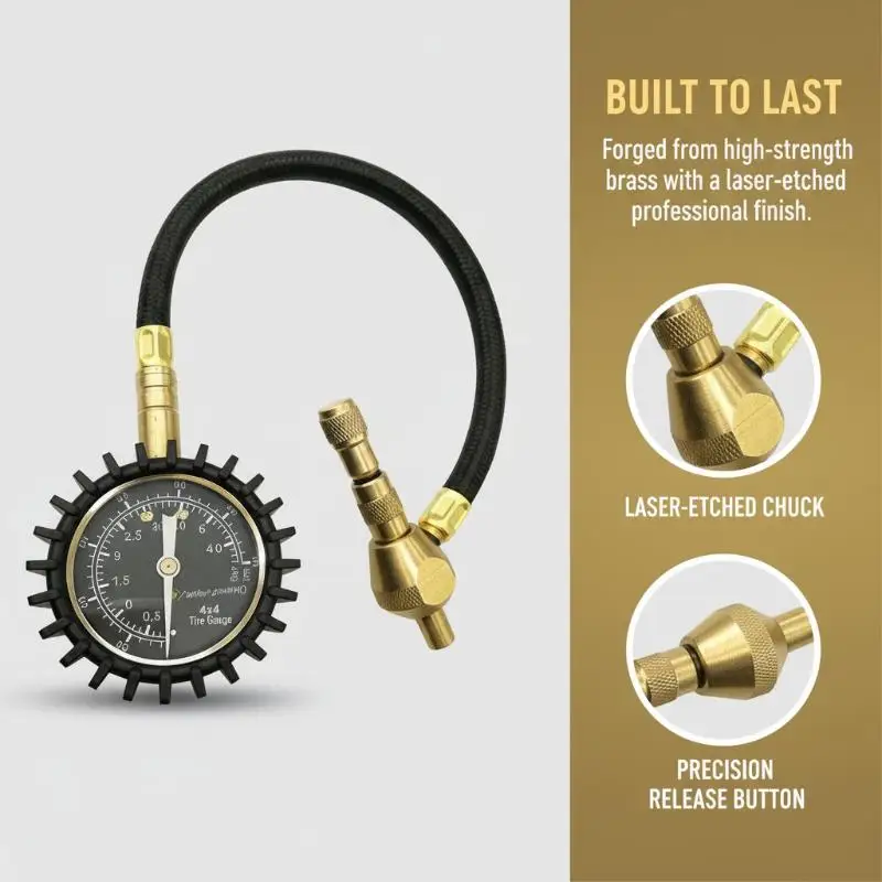 

Универсальный манометр для шин 75 фунтов на кв. дюйм с функцией быстрого сброса давления для автомобилей, внедорожников, грузовиков, кемпинга и активного отдыха