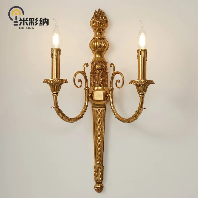 

Double-headed French classical copper wall lamp European villa retro luxury living room study bedroom bedside lamp