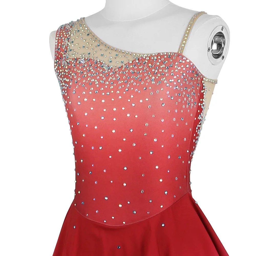 ZAGITOVA Eiskunstlaufkleid Damen Mädchen Eislaufrock Netzrock Kostüm Pfirsichrosa Farbverlauf