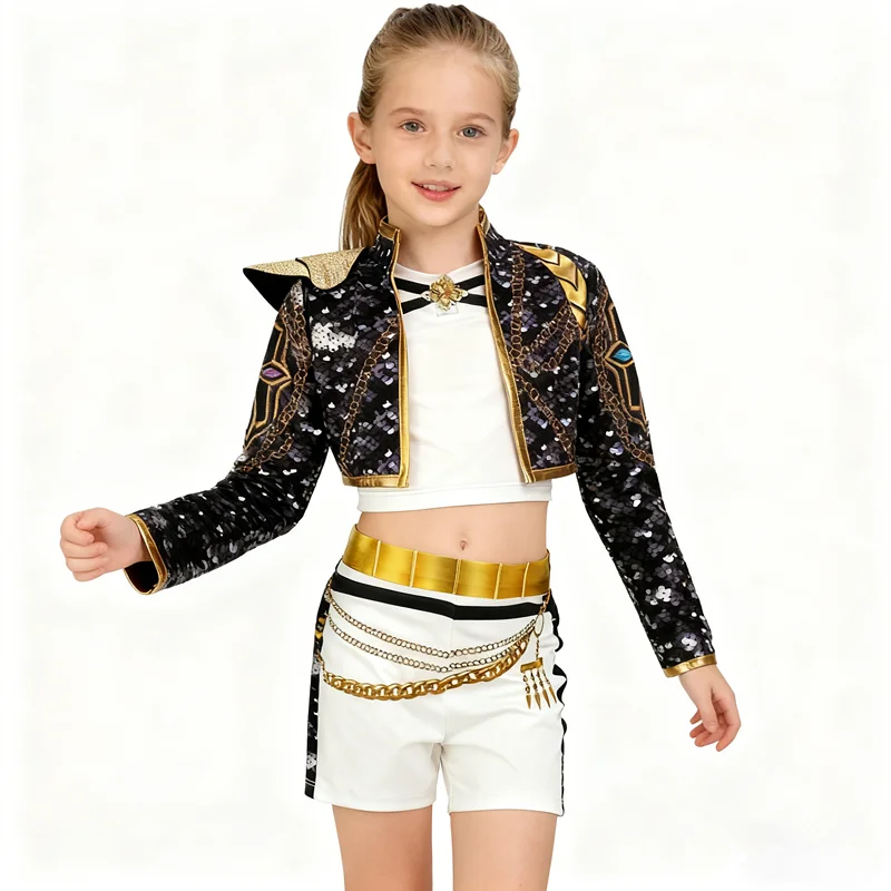 KPop cosplay Kids Rumi Zoey Mira Cosplay glitter Costume White Uniform Set Huntrix Outfit For Girls Halloween Role Play - Image 2