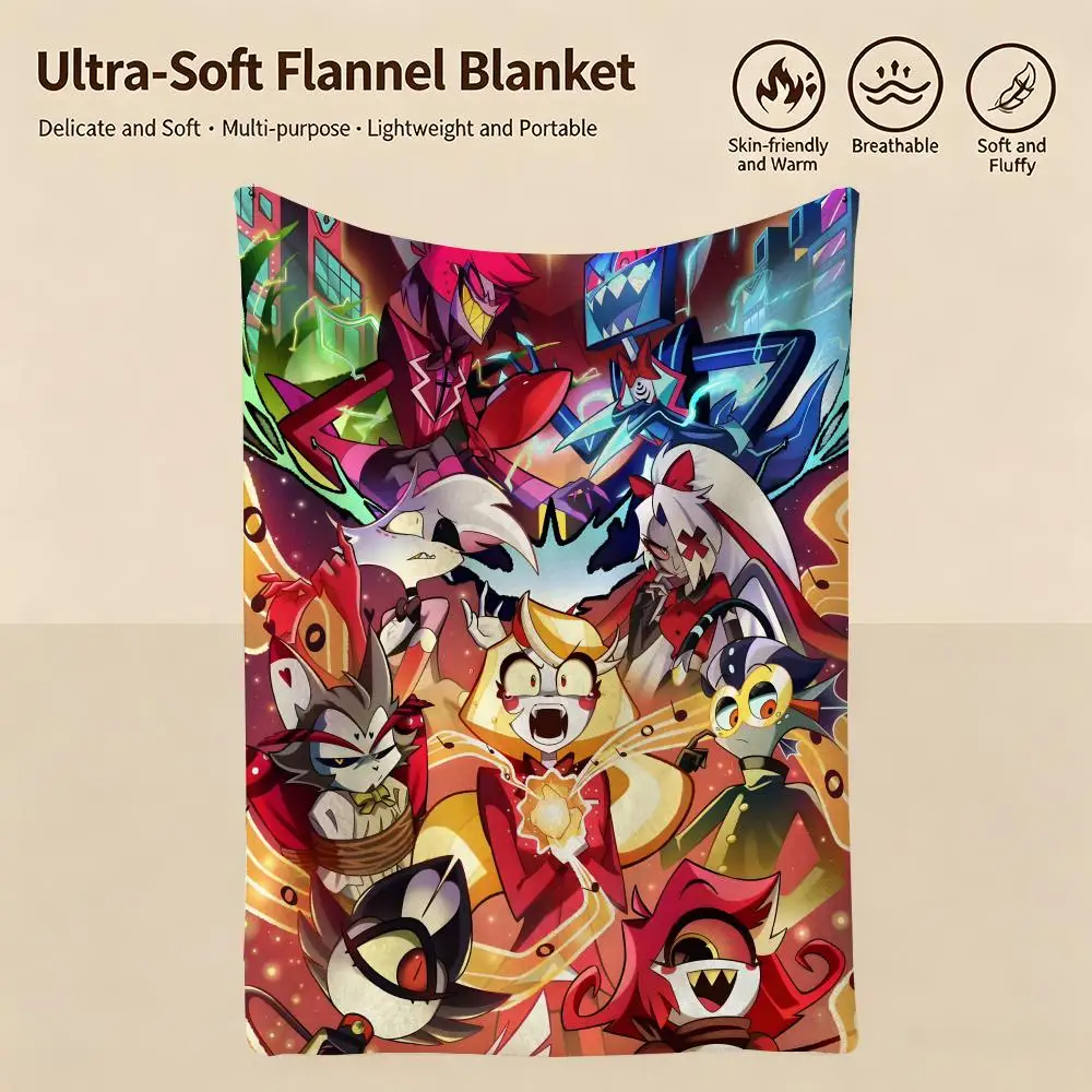 animation H-Hazbin Hotel-l Throw Warm Soft Flannel Blanket, Multi-use for Sofa Bed Camping Travel Nap