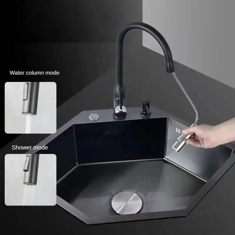 Nano for 304 Kitchen Stainless Kitchen Steel Corner Special-shaped Sinks Sink Small Apartment Large Single-slot Dishwashing Sink
