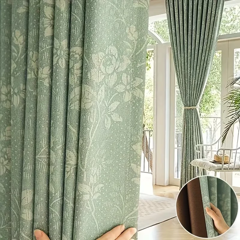 1 Stück Luxuriöser Vintage Blumen-Verdunkelungsvorhang, Geeignet für Wohnzimmer Schlafzimmer Büro, Elegantes Blumendesign, Polyestergewebe