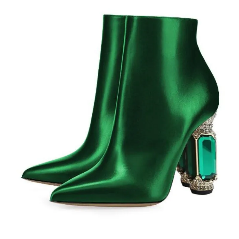 

SHOFOO shoes Sexy women's high heels boots About 10.5 cm heel height Artificial leather Ankle boots Crystal heel Pointed boots