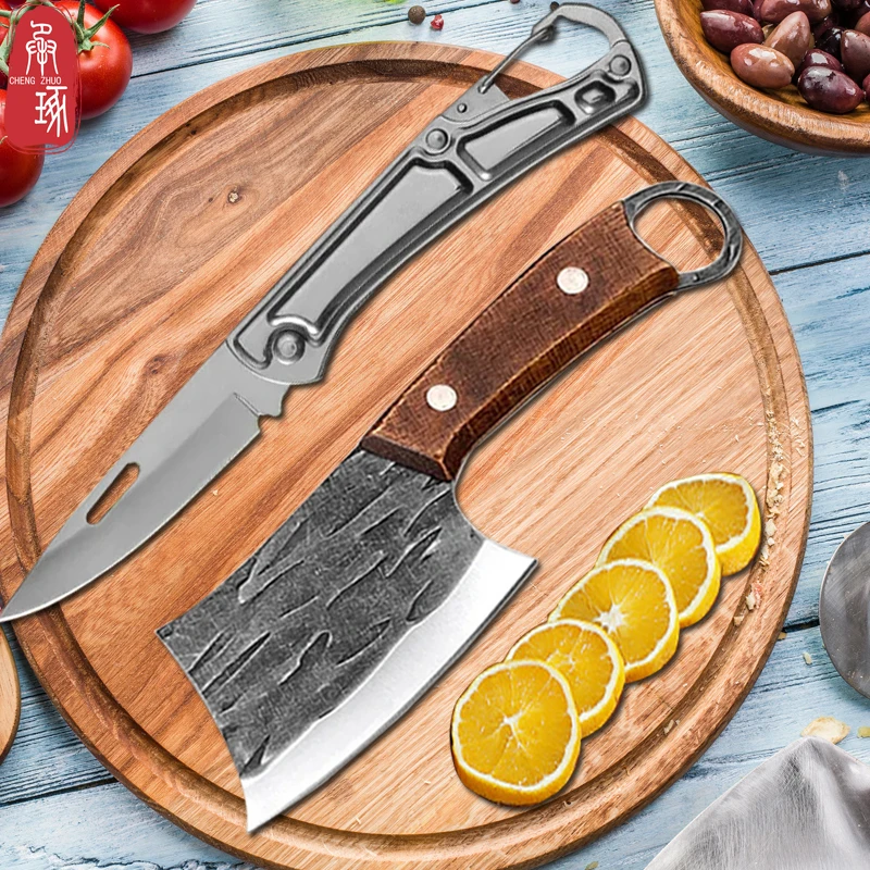 Stainless Steel Butcher Knife Handmade Forged Kitchen Knives Meat Cutting Fruit Slicing Cooking Chef Knife Wooden Handle