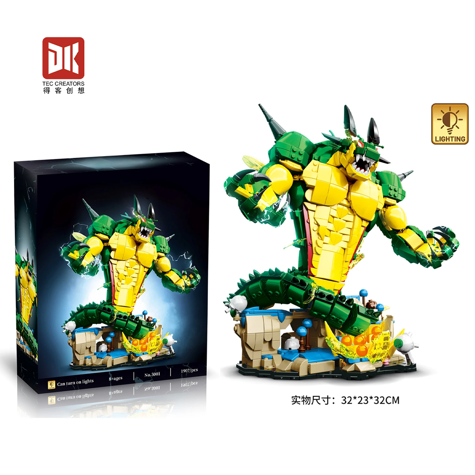 

DK5001 1907 шт. Модель строительных блоков Dragon Warrior со светодиодными фонарями