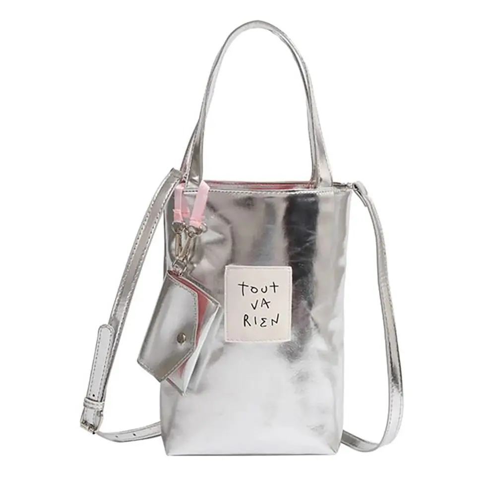 PU Handbag Adjustable Y2K Korean Style Shoulder Bag Silver Bucket Bag Outdoor