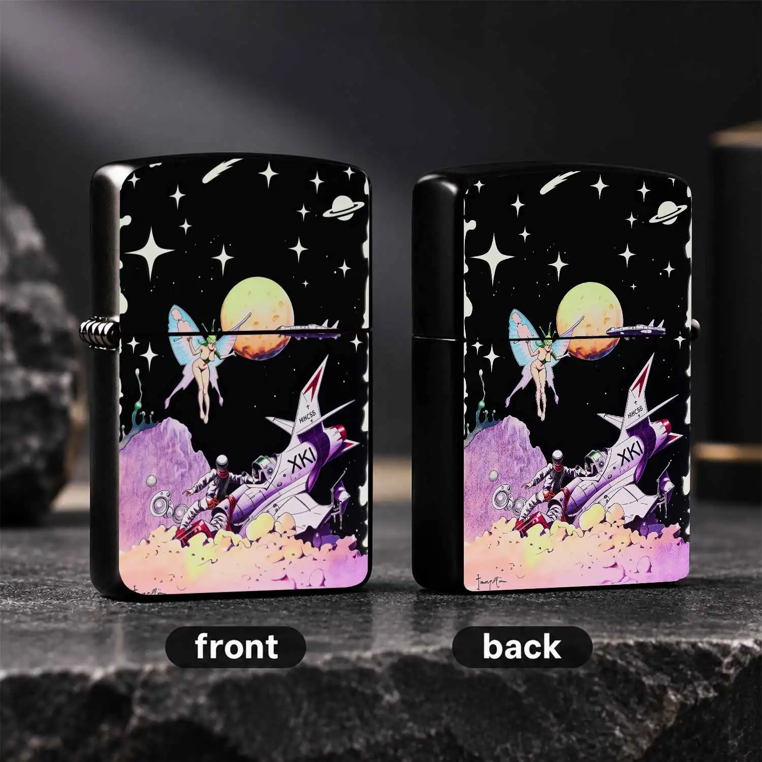Retro Sci-Fi Space Adventure Printed Lighter, Whimsical Alien Fairy Cosmic Wanderer Themed Decor Accessory, Trendy Collectible Portable Item, Suitable For All Daily Scenes, Unique Novelty Gift For Friends And Partners A Humorous And Interes