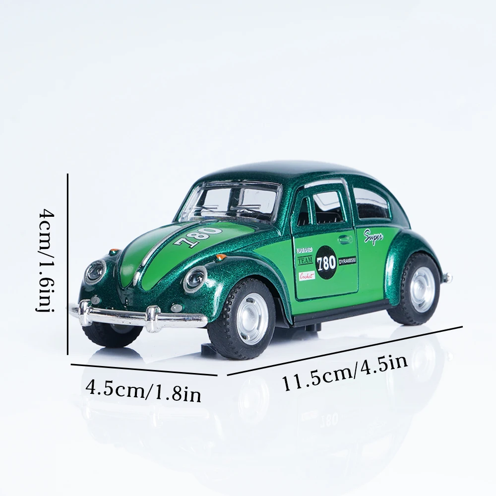 1:36 Cute Green Beetle Diecast Model Car, Retro Style,Desktop Ornament, Collectible Car Decoration for Home & Office Display