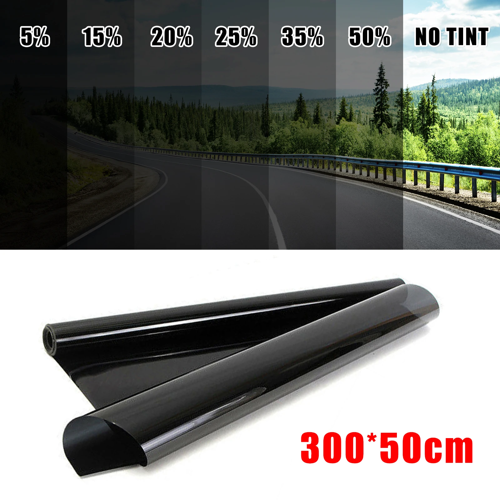 50x300 cm Zwarte Autoruit Film Roll 5/15/20/25/35/50% VLT Zonnescherm Anti UV Voorruit Tint Film voor Auto Thuis Vensterglas Tint