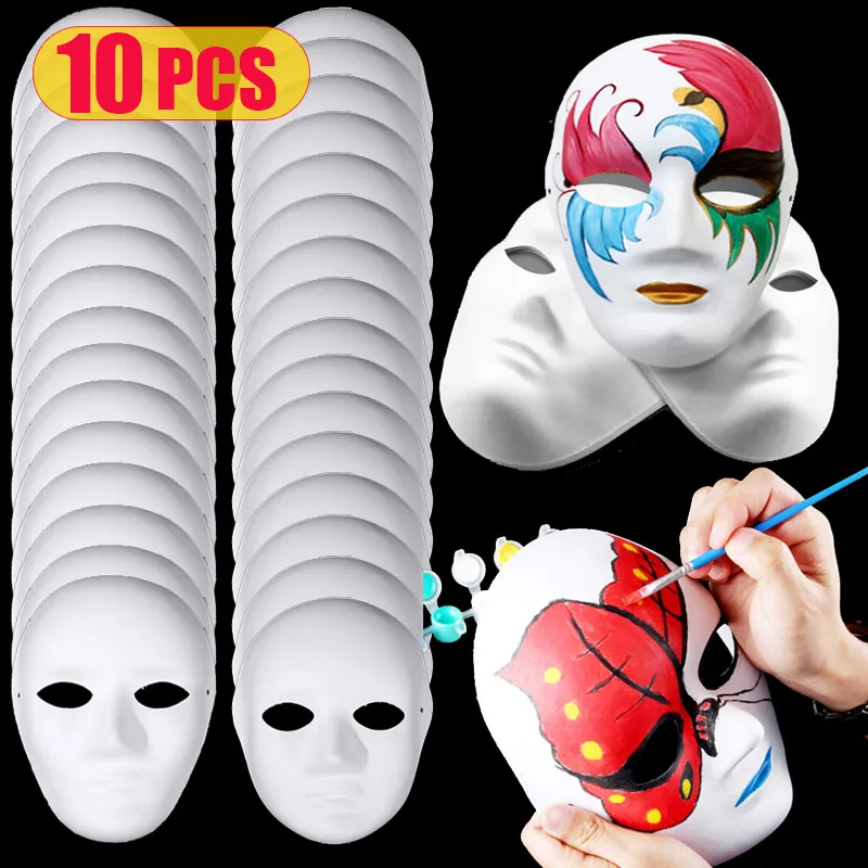 10pcs DIY Full Face Masks Couple Paper Blank White Doodle Halloween Cosplay Cat Diy Paintable Animal Mache Party Mardiup Craft