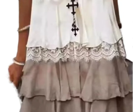 

Casual Lace Patchwork Dress For Women Fashion Sleeveless V Neck Loose Dresses Lady Boho Holiday Beach Womens Clothing Summer New