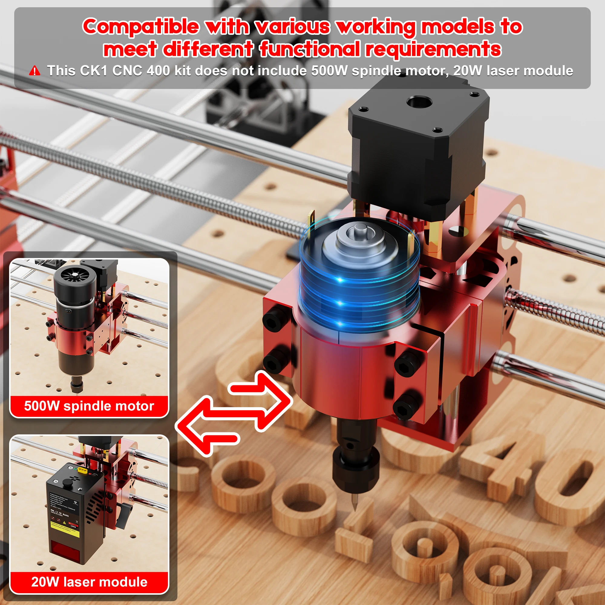 COOLOOK CNC400 GRBL Open-Source CNC and Laser Two-in-One with a Working Area of 400*400*50mm, for Cutting MDF/Solid Wood/Carbon - view 4