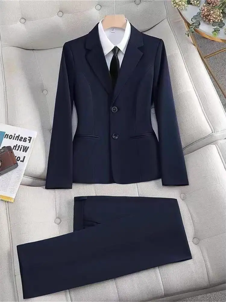 

Profional Interview Suit Blue Workwear Hotel New Model Spring Autumn Outerwear Formal Dr Code Fem Long Sve