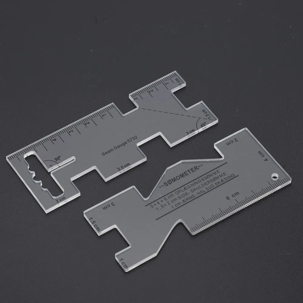 2pcs Clearly Visible Scales Patchwork Ruler Draw Stitch Marks Plastic Mini Sewing Ruler Measuring Gauge For Sewing Machine
