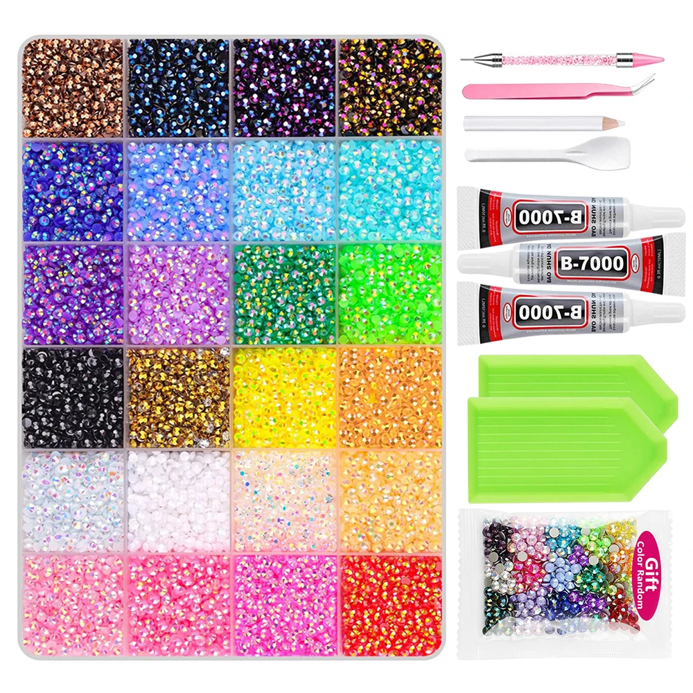 3/4/5mm 15/24/28/40/48 Colors 11-Piece Set Bedazzling Kit Ab Resin Jelly Flat-Back Rhinestone Set Diamond Decoration Crystal Mixed Color Gems Suitable for DIY Phone Cases, Clothing, Water Bottles, Decorations, Crafts, Fabric Clothing, Shoes and Hats, Holiday Gifts, Art