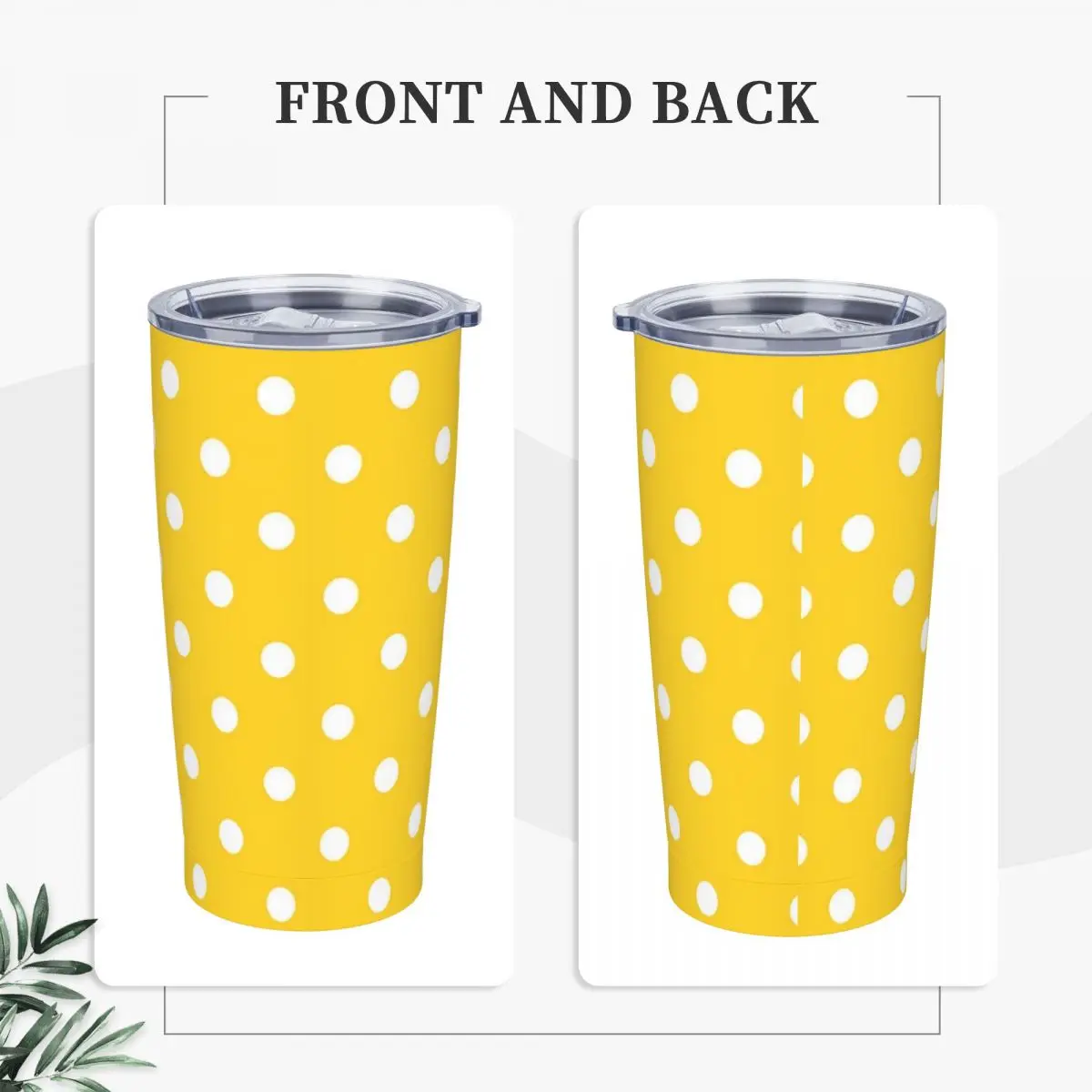 Yellow Polka Dots Tumbler Retro Print Cold Drink Water Bottle Insulated Stainless Steel Thermal Mug Design Travel Car Mugs