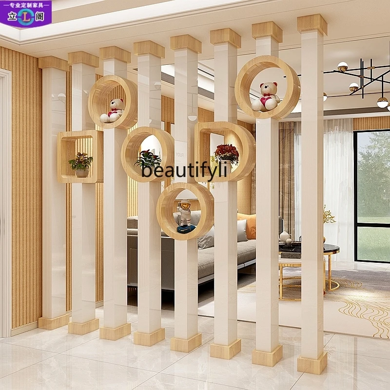 

Modern simple living room decoration entrance partition double-sided lacquered solid wood column fence