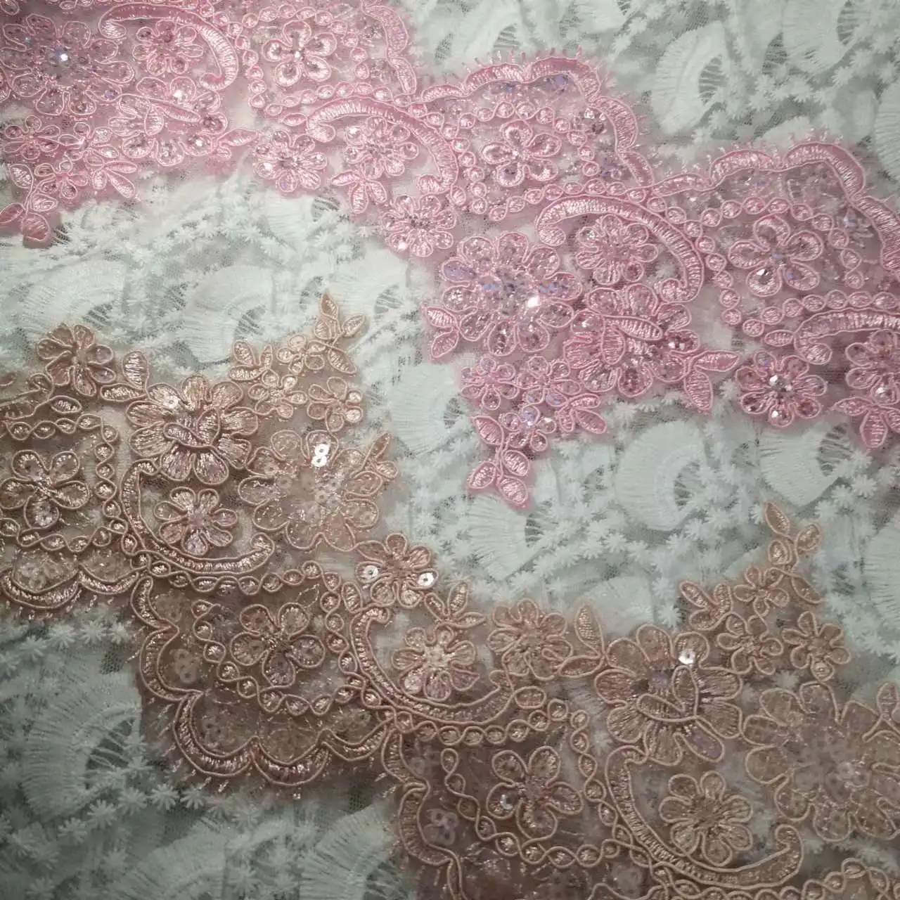 1Yard rosa cammello cordoncino tessuto paillettes fiore Venise venezia maglia pizzo Applique cucito mestiere per matrimonio Dec. 13cm