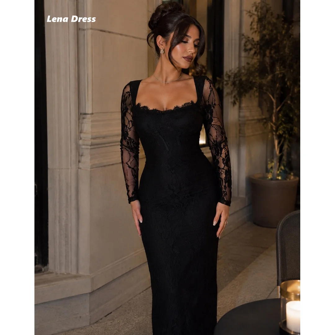 Lena Black Evening Dresses Woman Elegant and Formal Women's Dresses for Special Occasions Customized Square Collar Fish Tail