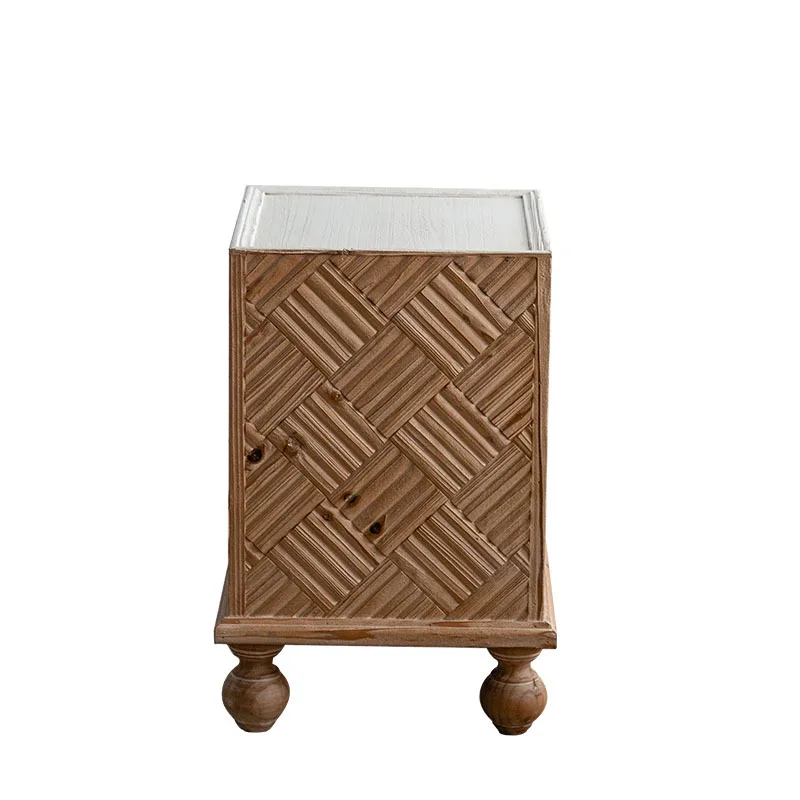 

wabi sandy wind solid wood bedroom bedside table, household living room sofa corner table, retro old