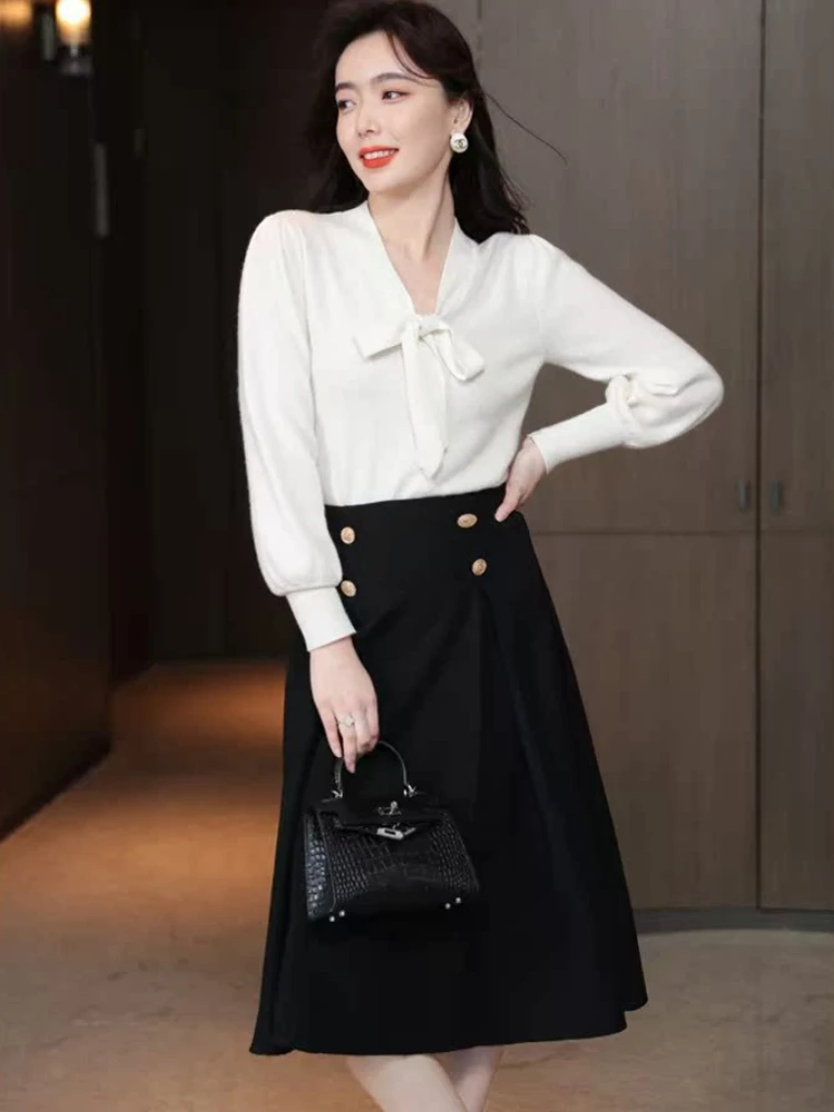 Women Skirts OL Business Korean Fashion Slim High Waist A-line Cool Girls Autumn Design Temperament Pleated Aesthetic Hipster