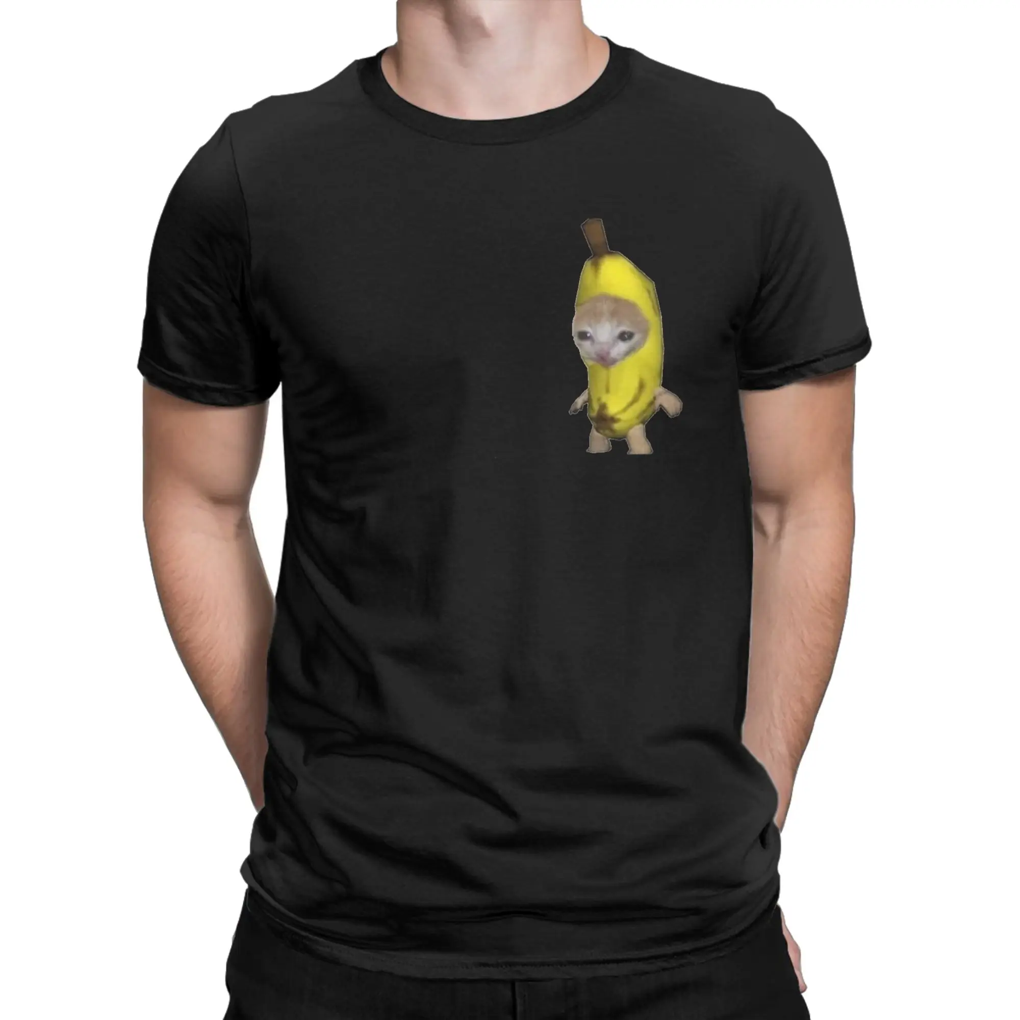 Crying Cat Banana T Shirt Summer  Pure Cotton T Shirts For Men's Harajuku Printed Tee Shirt Short Sleeve Y2K Casual Tees