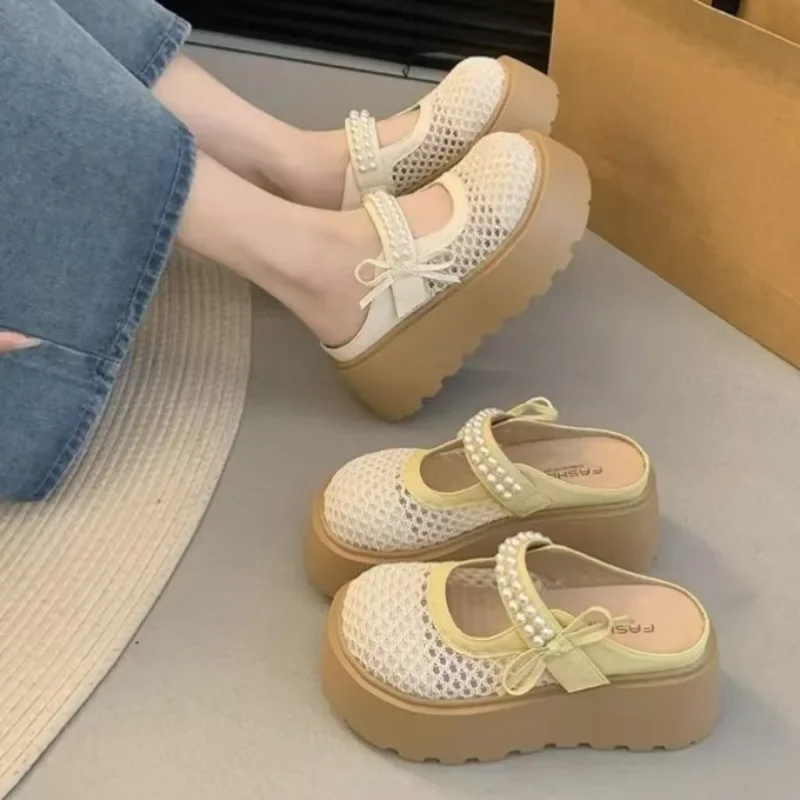 

Женские плетеные уличные тапочки на толстой подошве, новые летние тапочки Baotou на платформе, сандалии на платформе