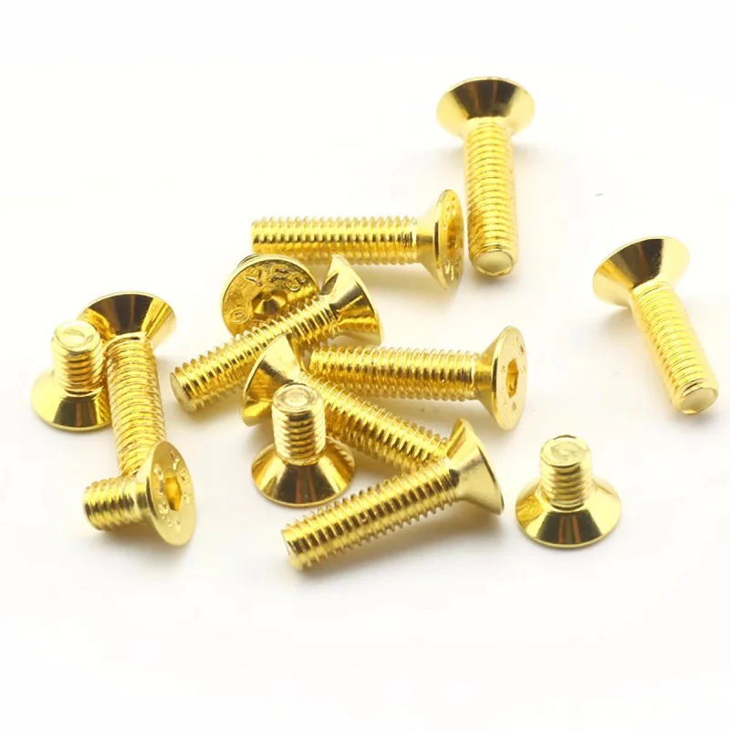 Leijiu M2 M2.5 M3 M4 M5 DIN7991 Güteklasse 12.9 Titan-Gold-beschichtete Flachkopf-Inbusschrauben Senkkopf-Sechskantschrauben – Detail 5