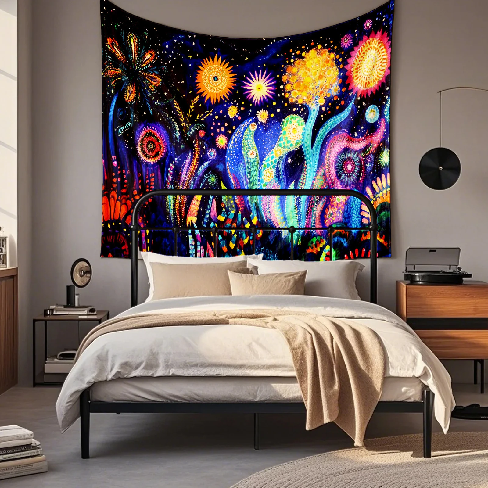 VIKAMA Swirl & Flowers Tapestry Wall Hanging, Polyester Fabric Wall Art for Living Room Bedroom