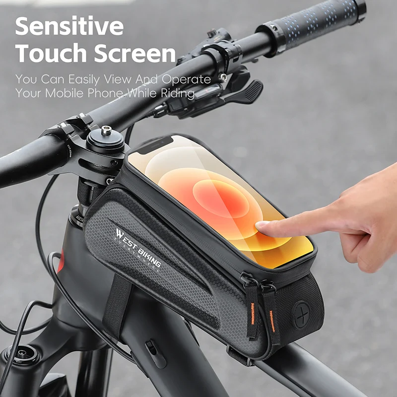 WEST BIKING Bicycle Top Tube Bag Cycling Touch Screen 7.0 Inch Mobile Phone Bag EVA Hard Case Waterproof MTB Road Bike Accessory