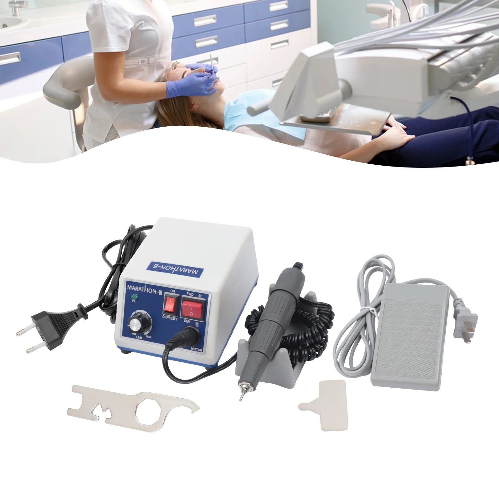 Kit manipolo motore per taglio/lucidatura/grigliatura macchina micromotore per maratona da laboratorio odontoiatrico con pedale, sistemi di controllo doppio 35000 giri/min 65 W