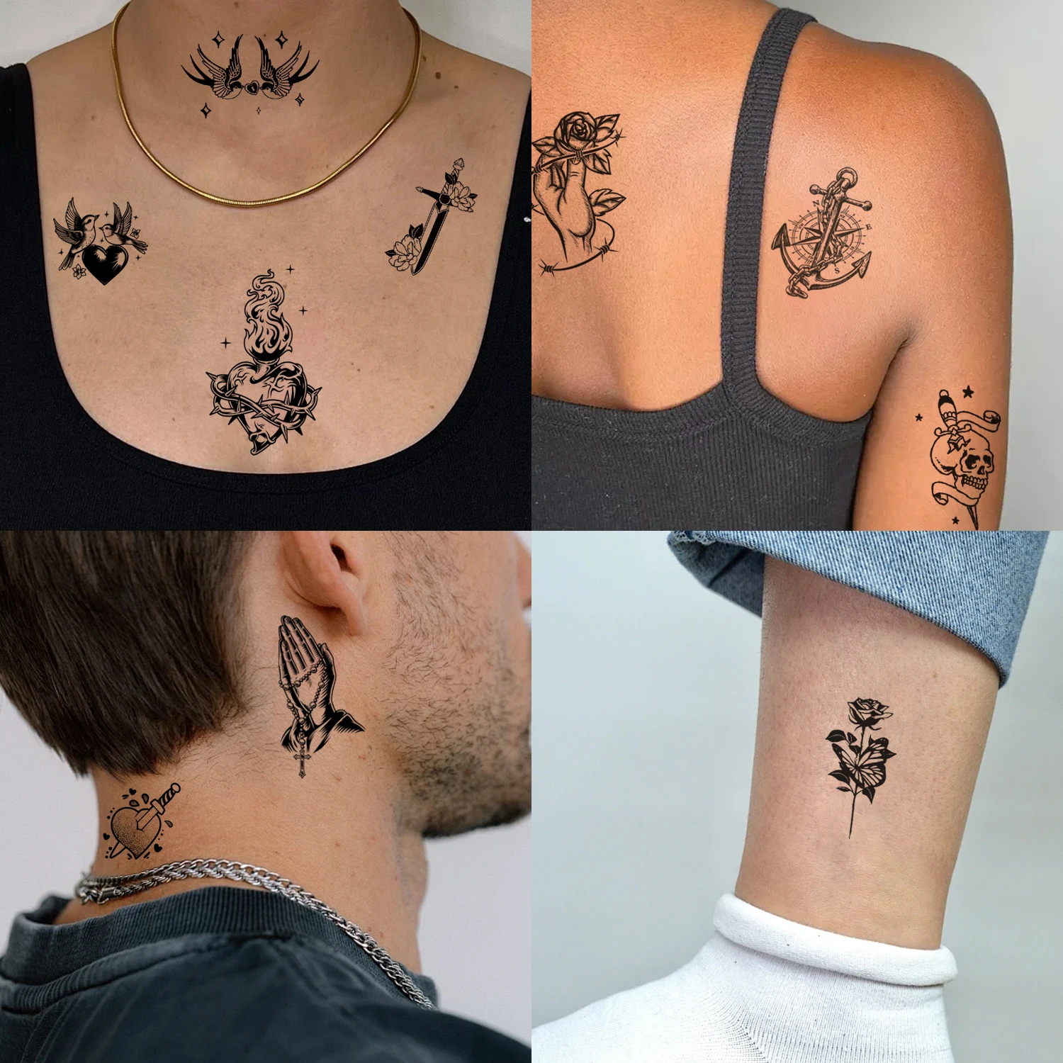 Semi-Permanent Tattoo, Oldschool Style, Large-Size Tattoo, Waterproof and Sweat-Proof - Lasting for 1-2 Weeks