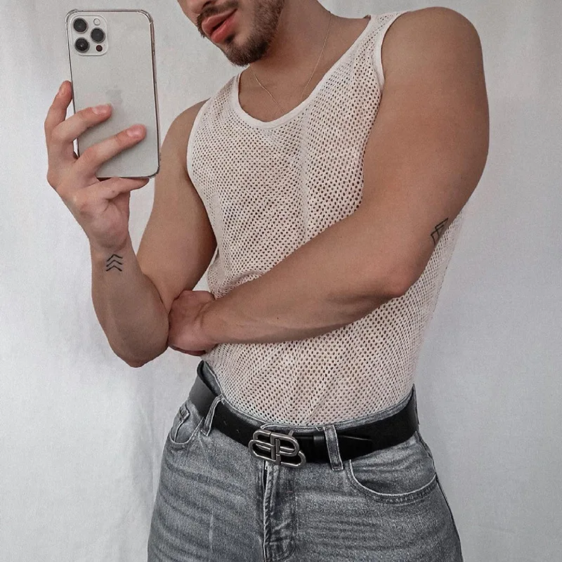 Versatile White Loose Casual Vest Men's New Summer Street Sleeveless I-shaped Vest Suspender Top