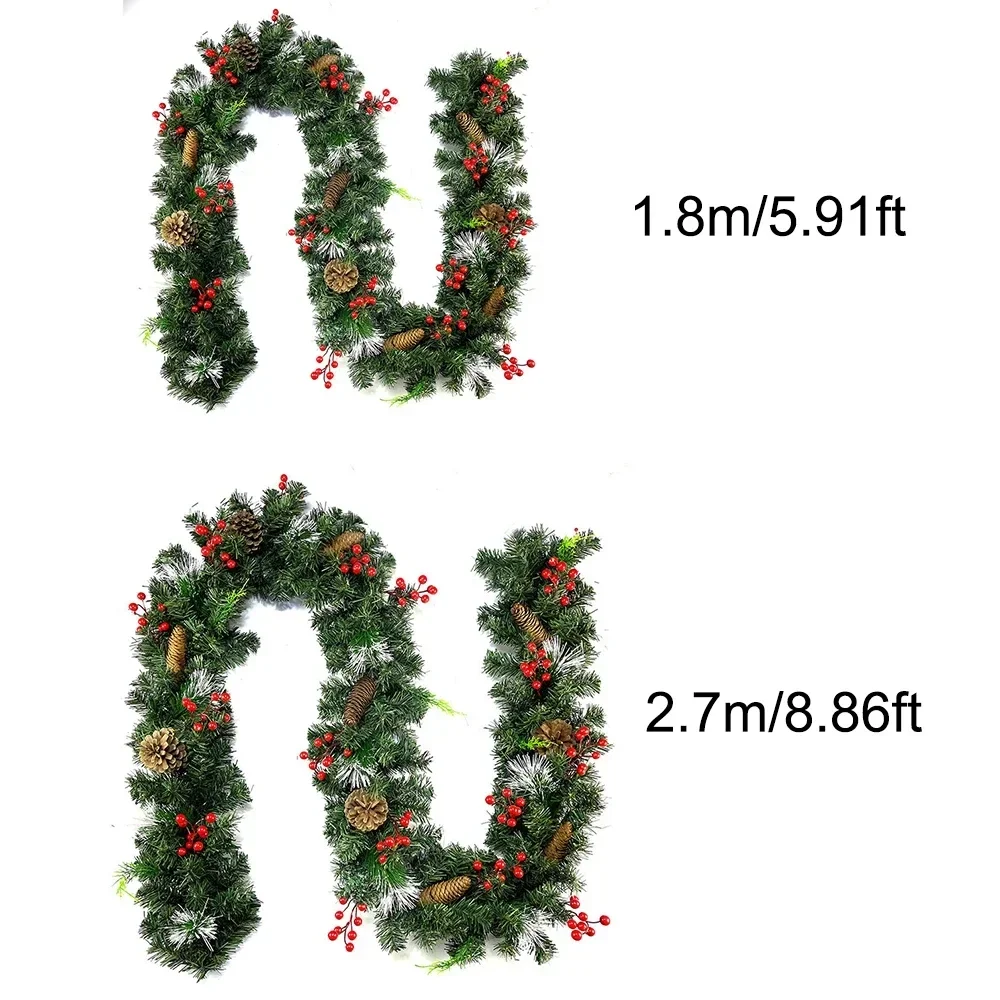 9 FT Long Christmas Garland Flexible PVC Hanging Pendant Artificial Christmas Garlands with Bowknot for Stairs Railing Fireplace