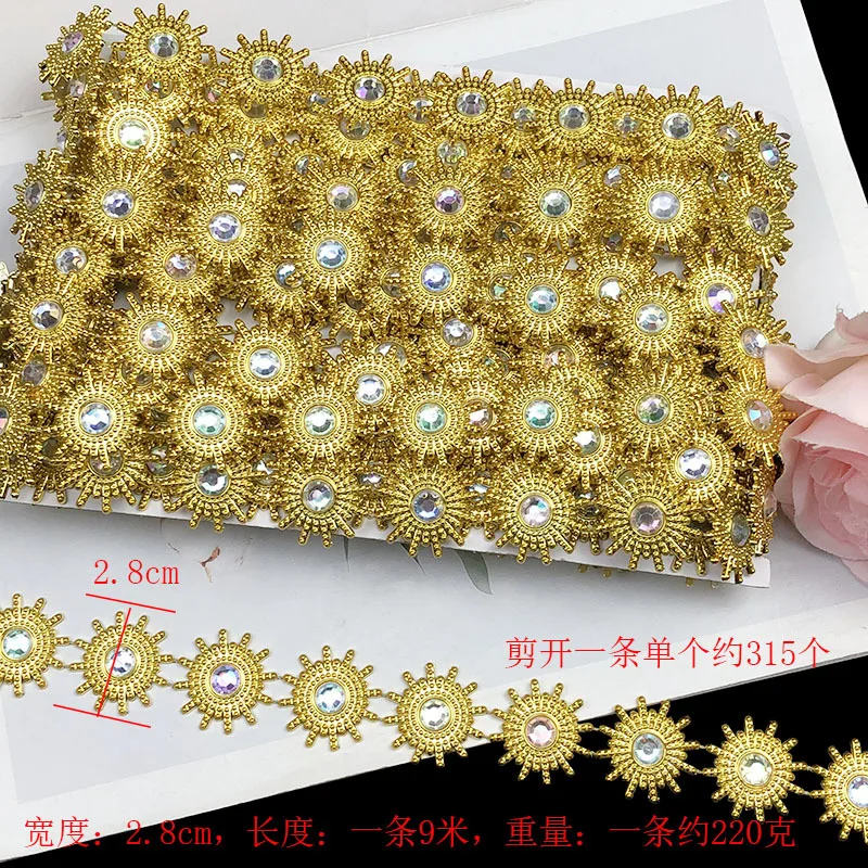 1 Yard 2.8cm Rhinestone Lace Trim Diamond Beaded Lace Ribbon Sewing Trim for Dress DIY Costume Craft Wedding Decor