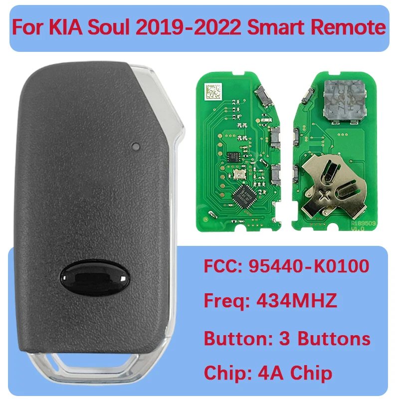 

CN051376 Запасной смарт-ключ с 3 кнопками, FCC 95440-K0100, чип 4A, 434 МГц, бесключевой доступ для Kia Soul 2019-2022