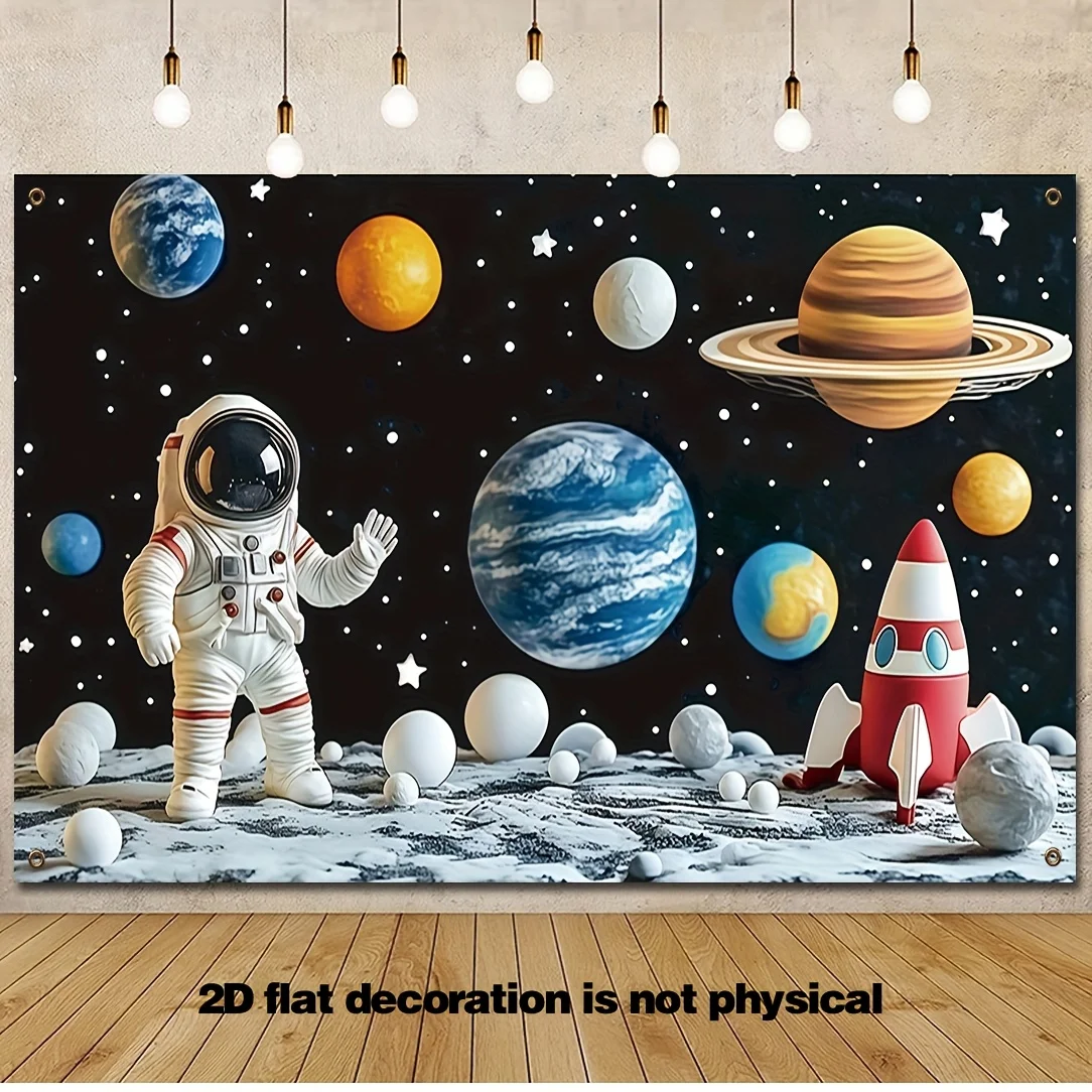 VIKAMA Cartoon Astronaut Tapestry Solar System Planets Rocket Wall Hanging for Kids Bedroom Space Decor