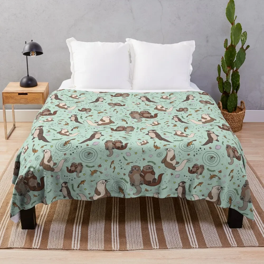 Otters in Blue Throw Blanket Thermals For Travel For Sofa Thin heavy to sleep Quilt Blankets