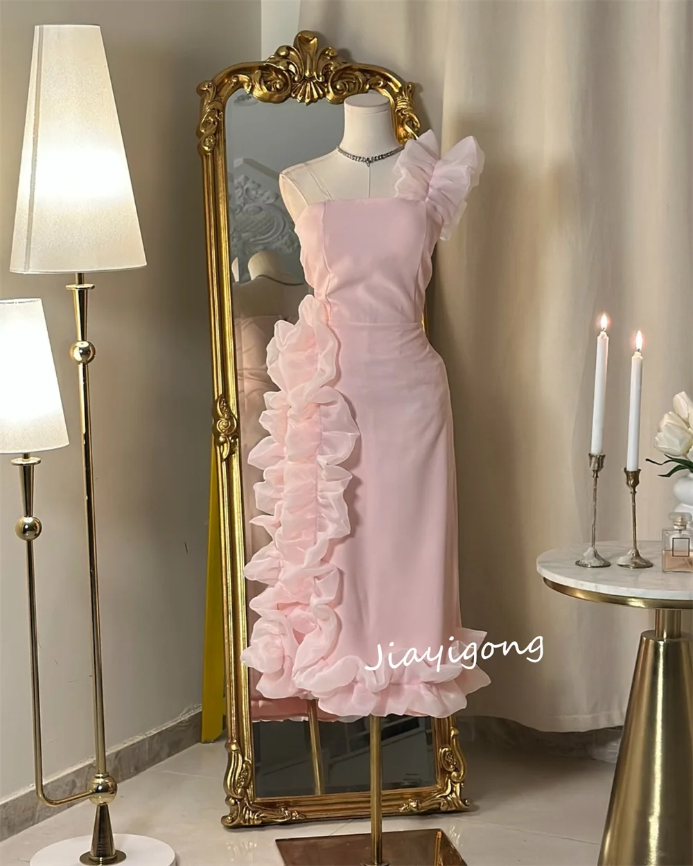 ที่กําหนดเอง Sparkle Jersey Pleat Ruched A-Line ชุดเดรสยาวไหล่เดียว Bespoke โอกาสคุณภาพสูงเรียบง่าย