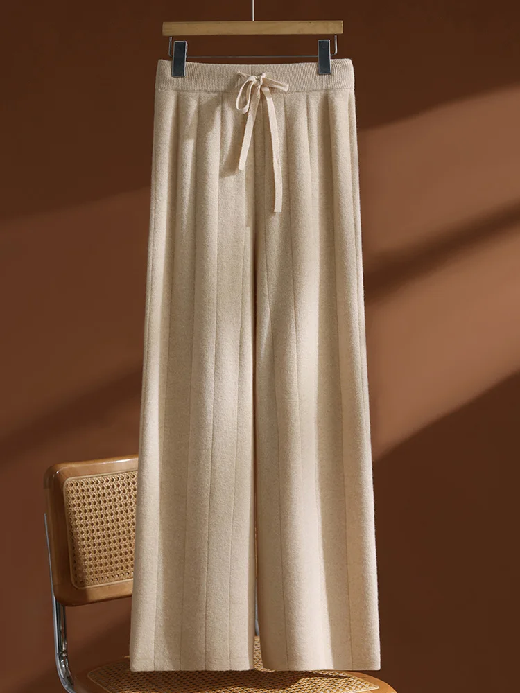 

TLOML New Women's 100% Merino Wool Knitwear Pants Autumn Winter Basic Soft Warm Cashmere Casual Popular Comfy Full Length Pants