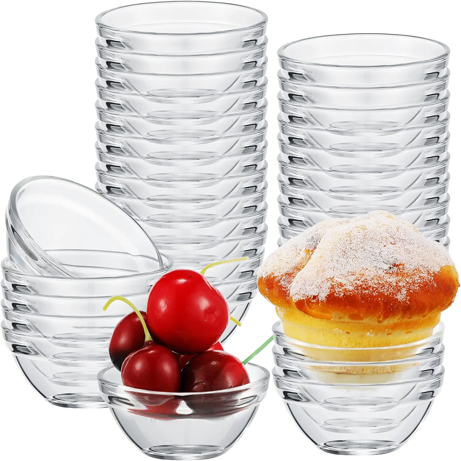 Mini Glass Soy Sauce Dipping Bowls Prep Bowls Stackable Serving Bowls for Ramekins Snack Fruit Dips Dessert Ingredient Mixing