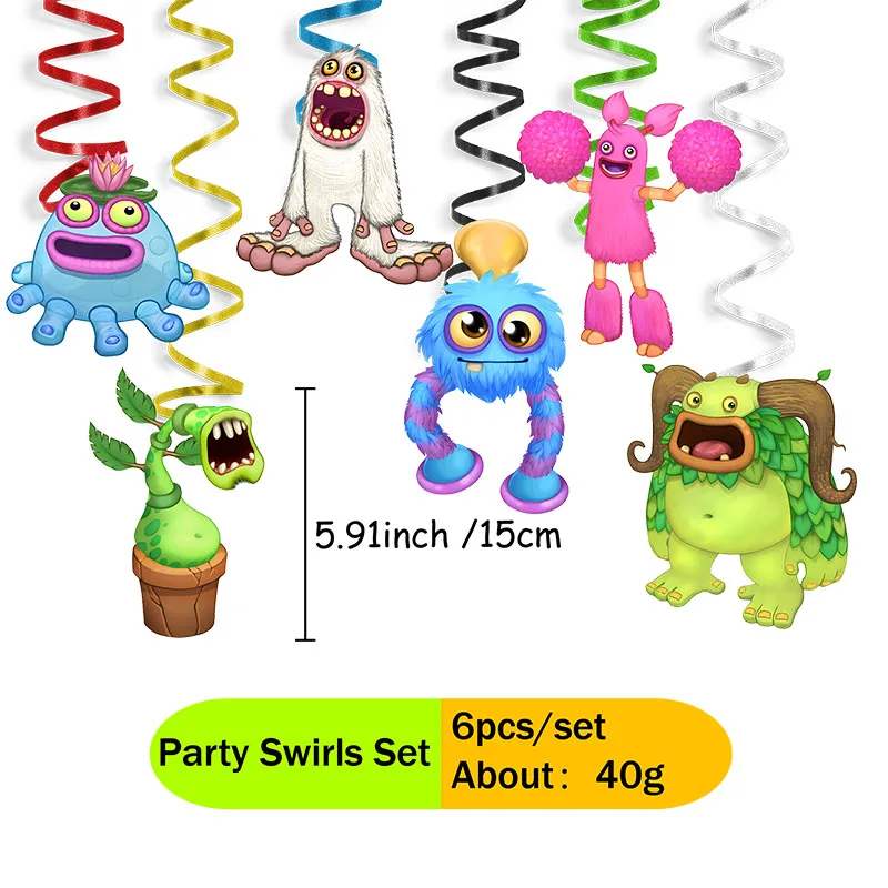 My Singing Monsters Cartoon Animation Theme Cake Flag Swirls Straw Happy Birthday Party Decor Favor Decoration Suplies